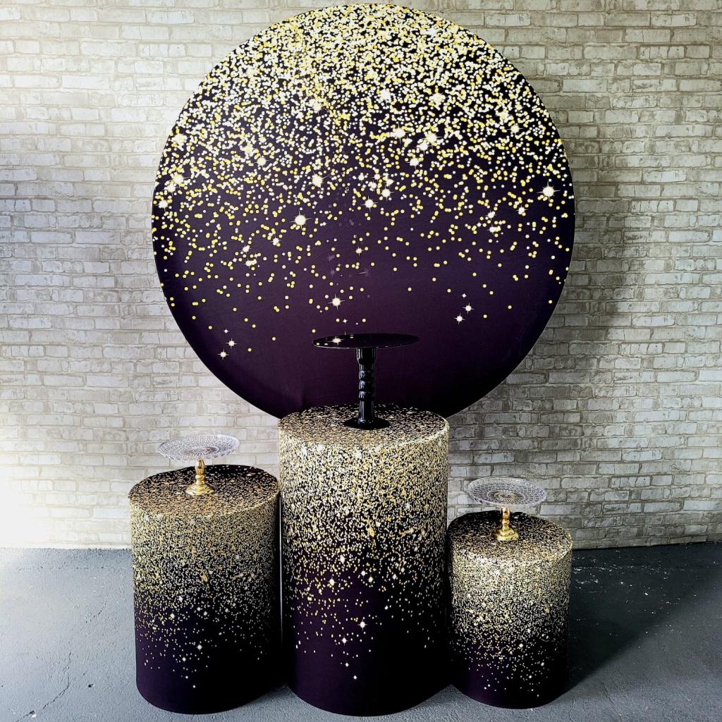 Alugue Tema Para Festa Decoração Glitter Dourado Tecido ( Modelo 1 ) - Tallentos Decorações 