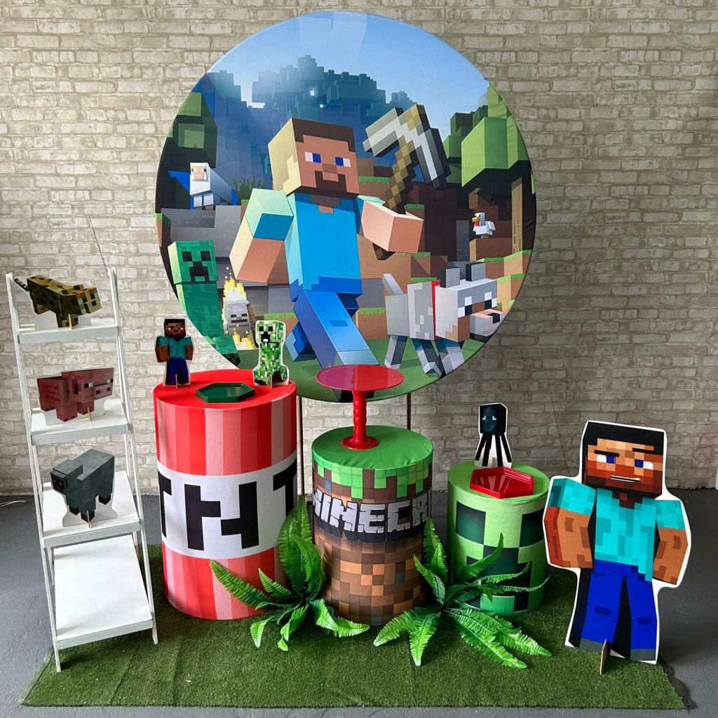 Alugue Tema Para Festa Decoração Minecraft Tecido ( Modelo 2 ) - Tallentos Decorações 