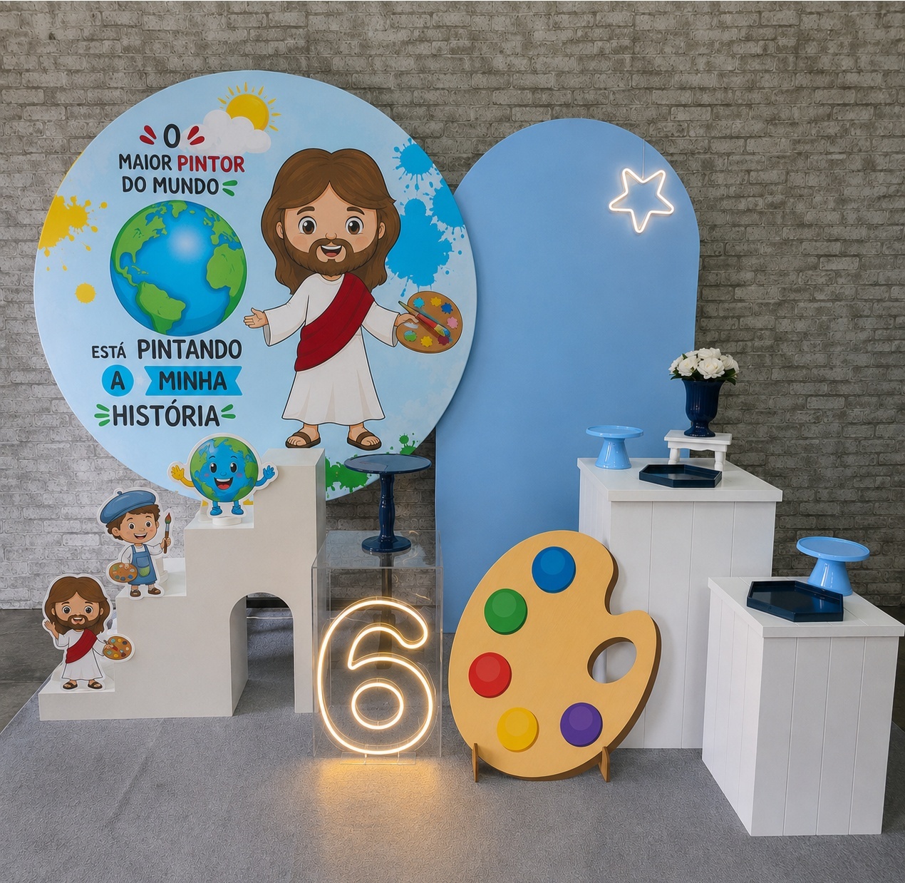 Alugue Tema Para Festa Na Mesa Decoração O Maior Pintor Do Mundo - Jesus ( Modelo 02) - Tallentos Decorações 