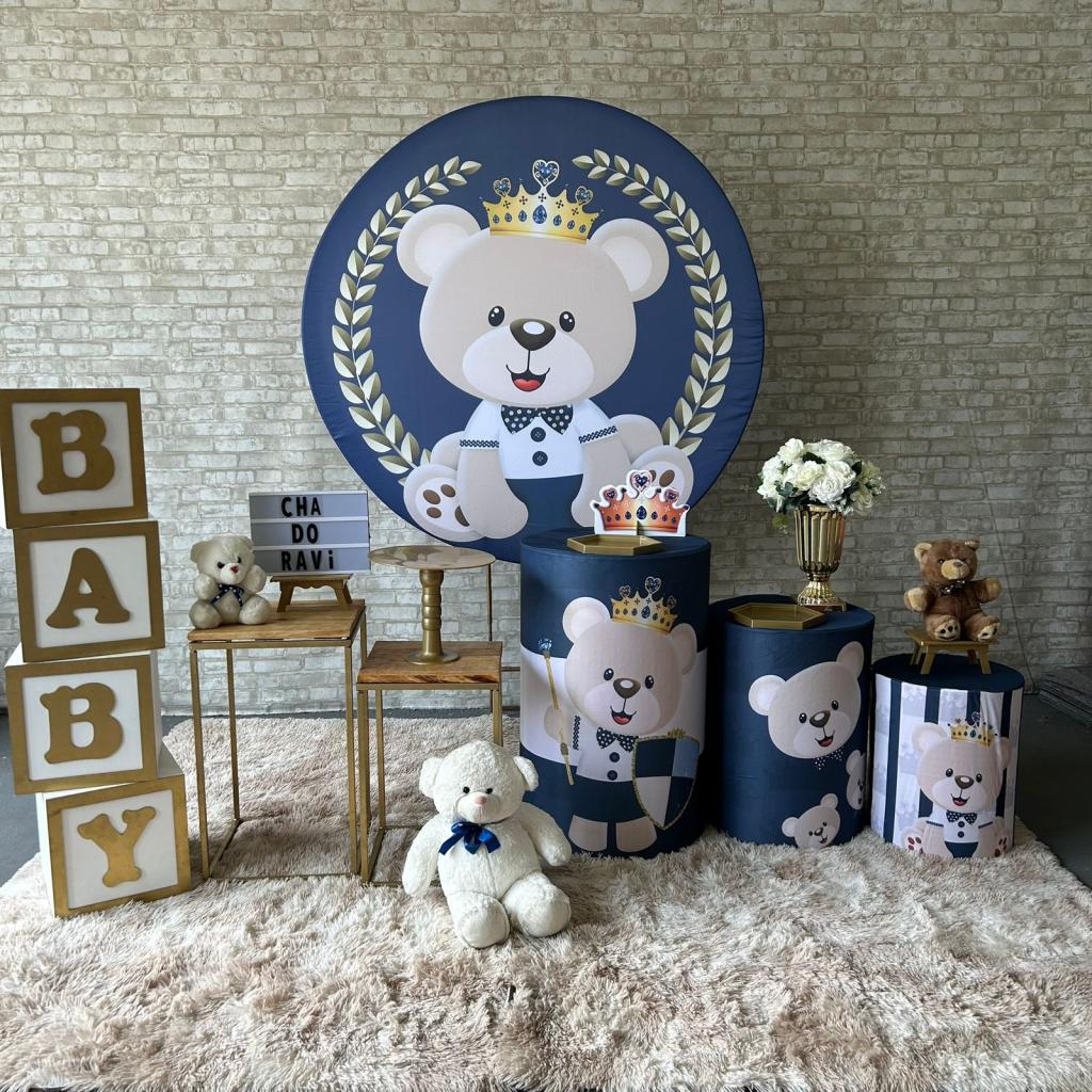 Alugue Tema Para Festa Decoração Ursinho Príncipe Tecido ( Modelo 3 ) - Tallentos Decorações 