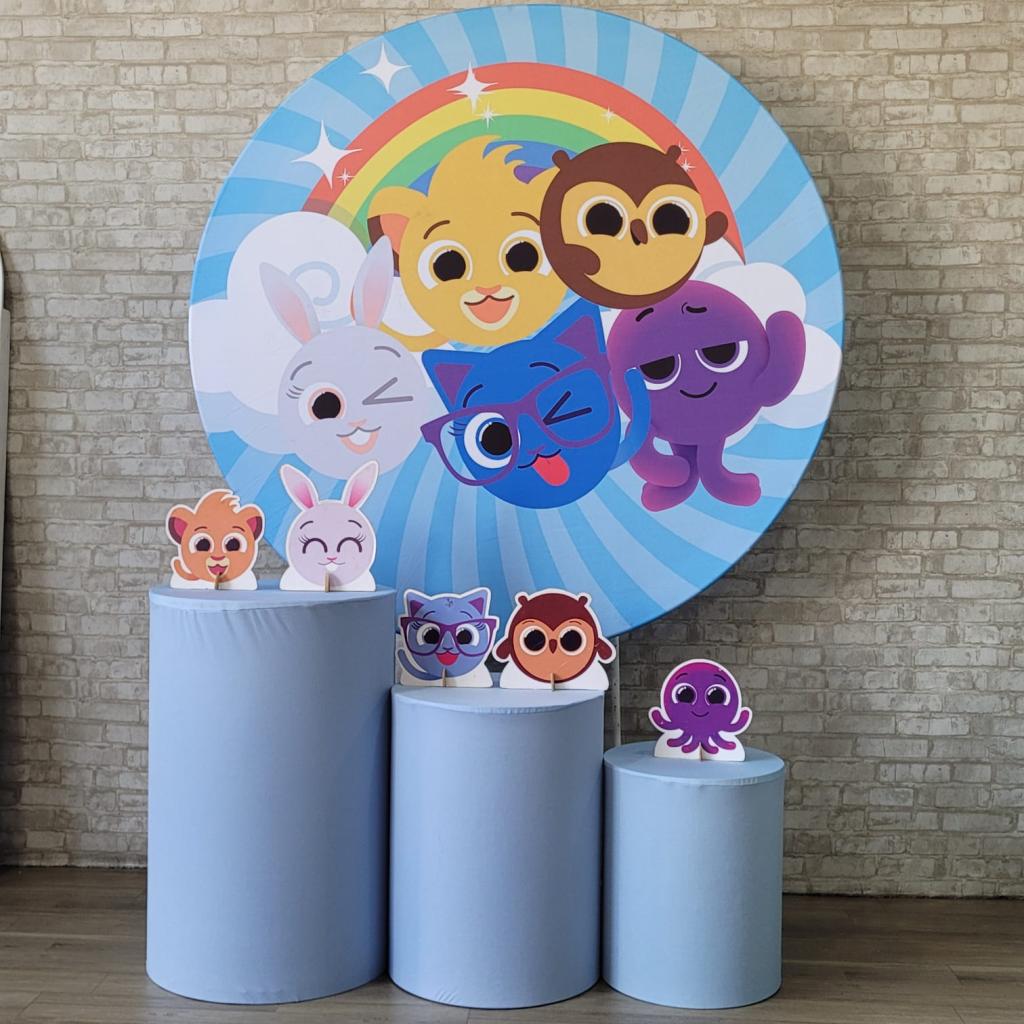 Alugue Tema Para Festa Decoração Bolofofos Azul Tecido ( Modelo 1 ) - Tallentos Decorações 