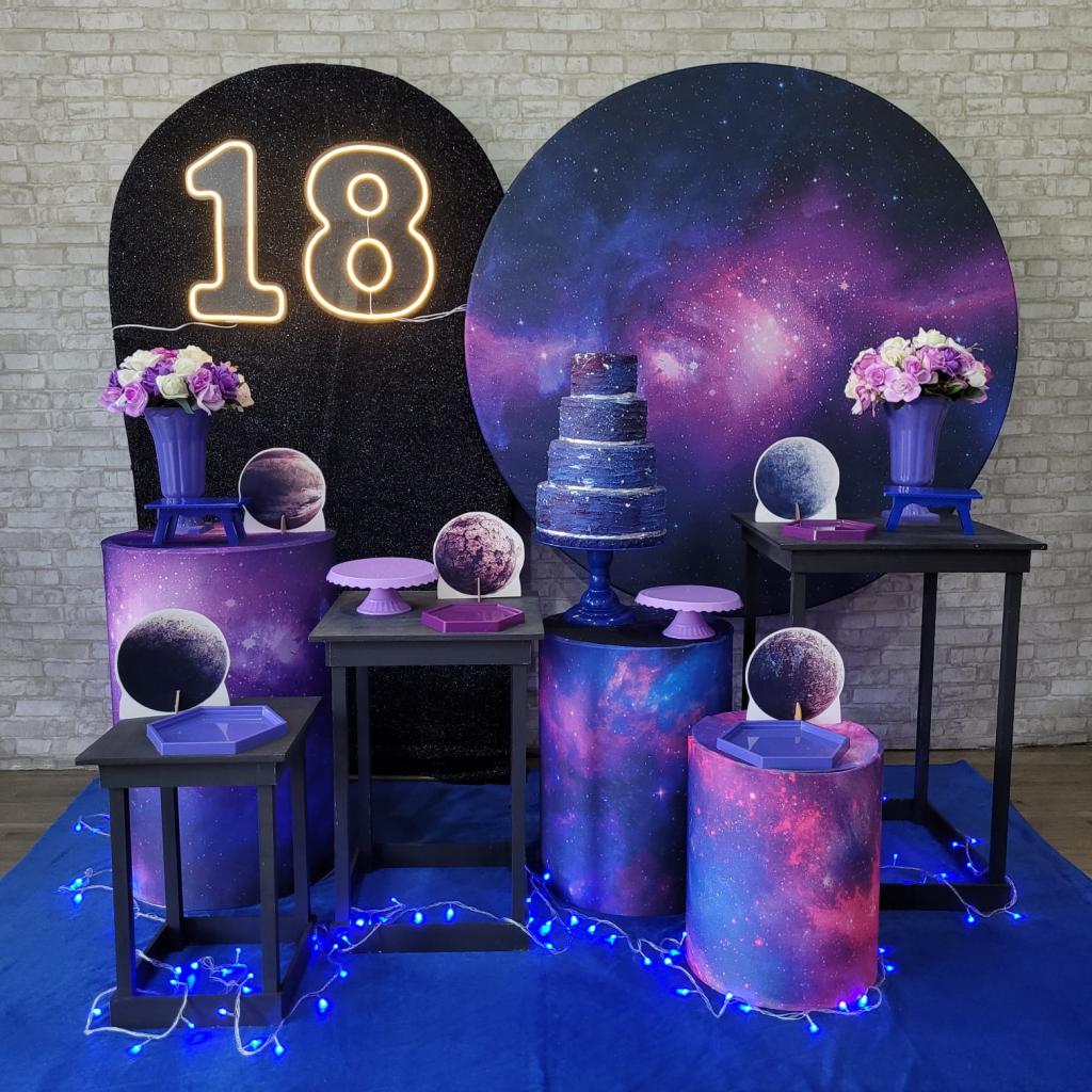 Alugue Tema Para Festa Decoração Galaxia Tecido ( Modelo 3 ) - Tallentos Decorações 