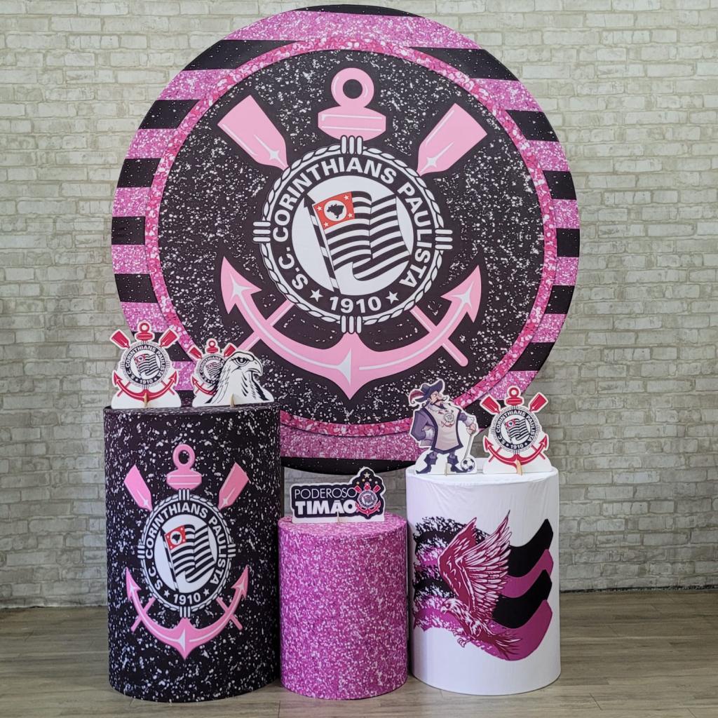 Alugue Tema Para Festa Decoração Corinthians Rosa Tecido ( Modelo 1 ) - Tallentos Decorações 