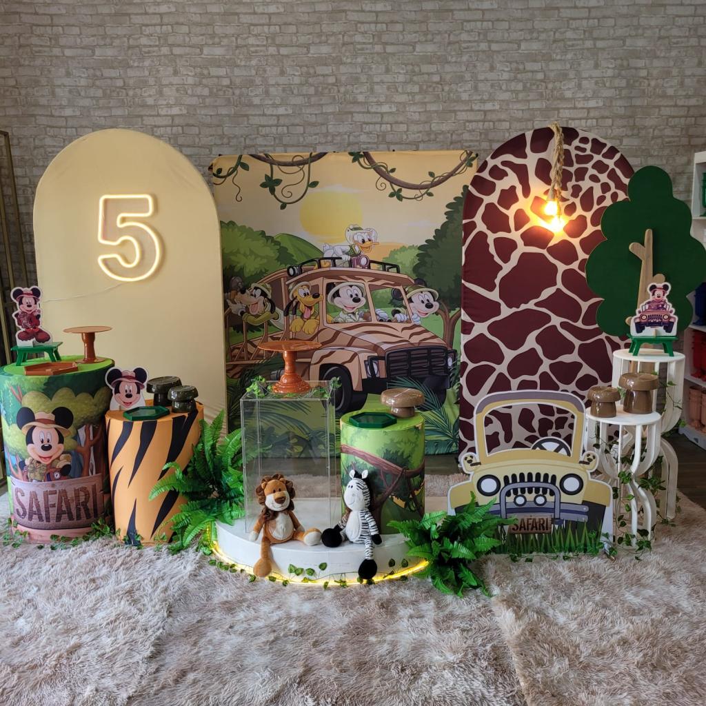Alugue Tema Para Festa Decoração Mickey Safari Tecido ( Modelo 4 ) - Tallentos Decorações 