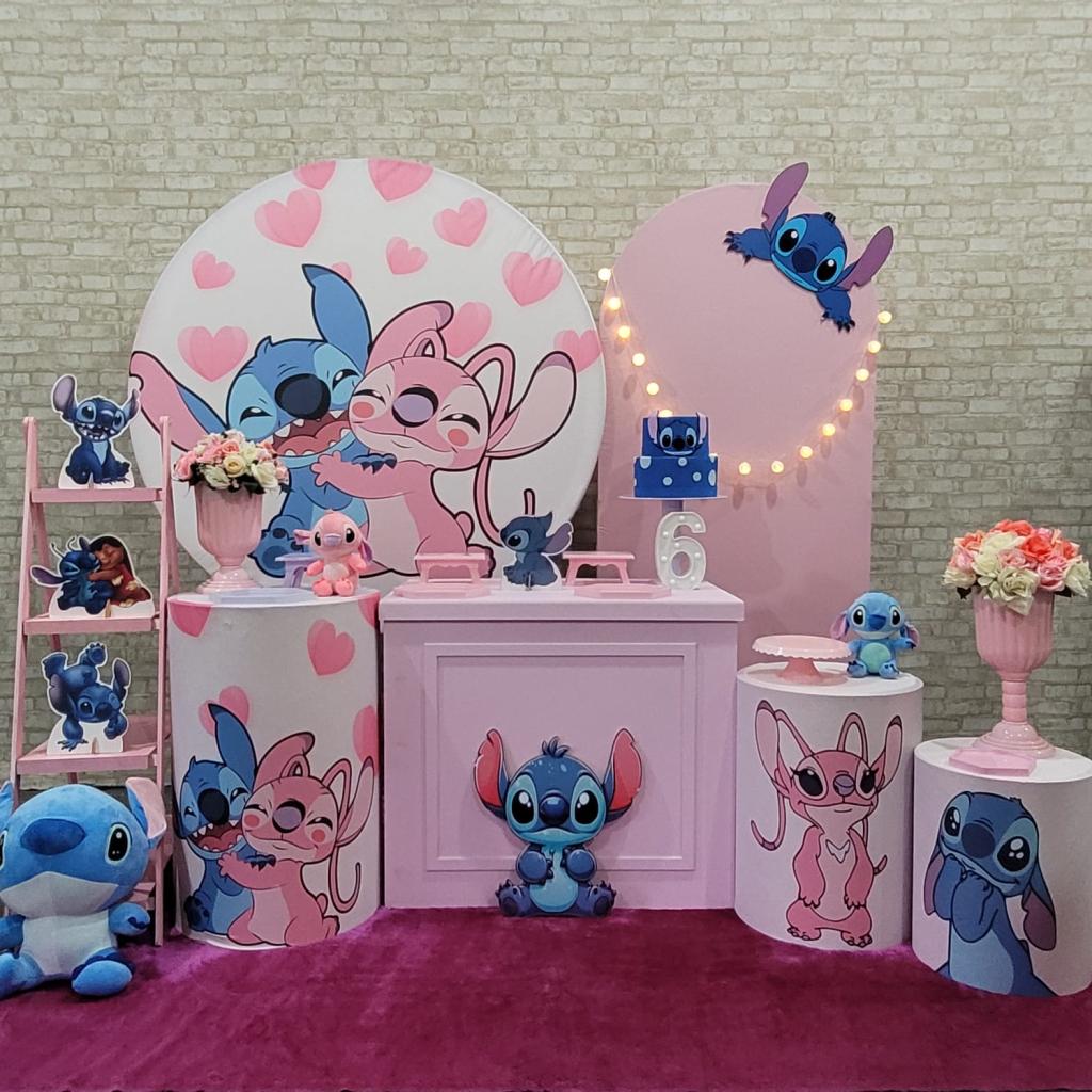 Alugue Tema Para Festa Decoração Lilo Stitch E Angel Tecido ( Modelo 5 ) - Tallentos Decorações 