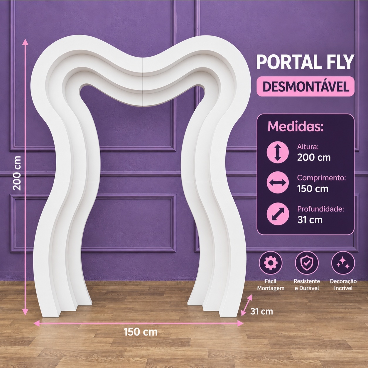 Alugue Painel Portal Fly 3D Branco - Tallentos Decorações 