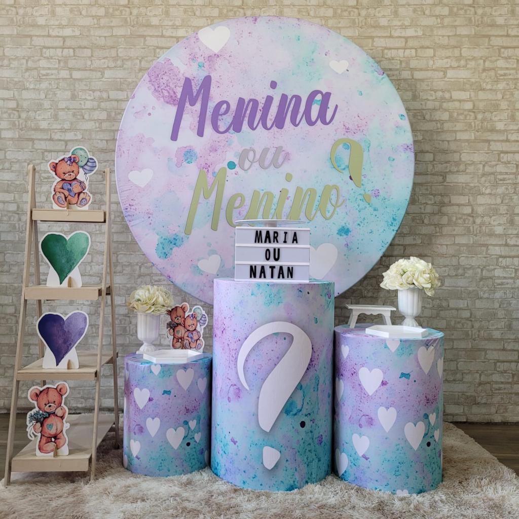 Alugue Tema Para Festa Decoração Chá Revelação Lílas E Verde Tecido ( Modelo 2 ) - Tallentos Decorações 