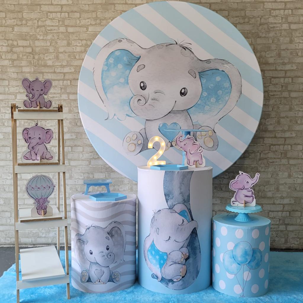 Alugue Tema Para Festa Decoração Elefantinho Tecido ( Modelo 2 ) - Tallentos Decorações 