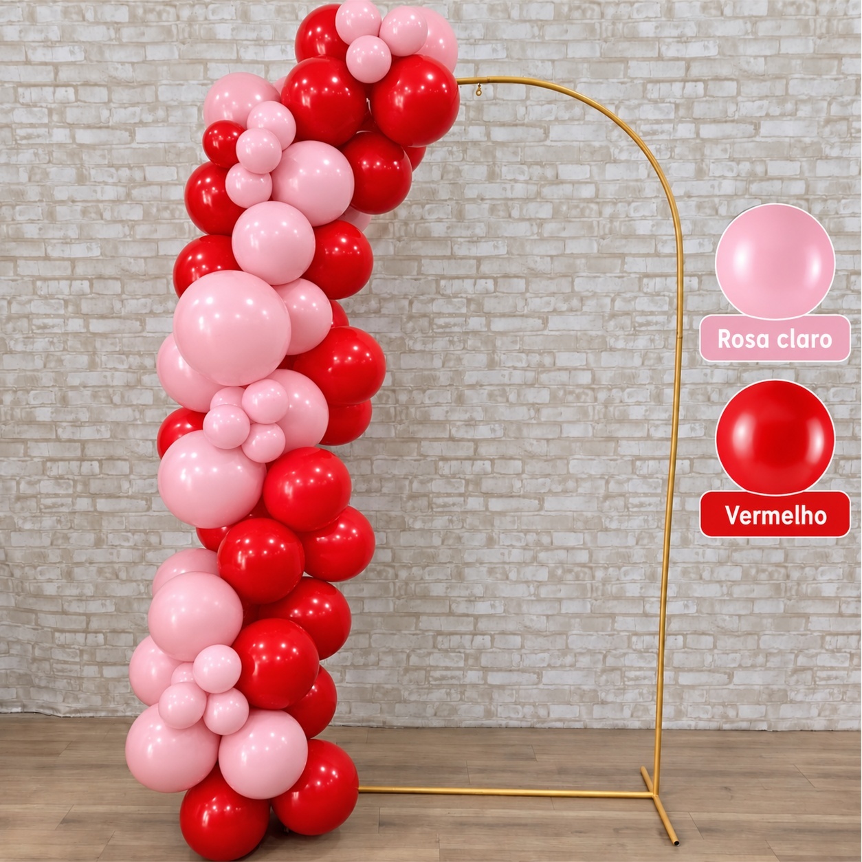 Arco de Balão Pronto Com 2 Metros Cerejinha Vermelho E Rosa Claro - Tallentos Decorações 