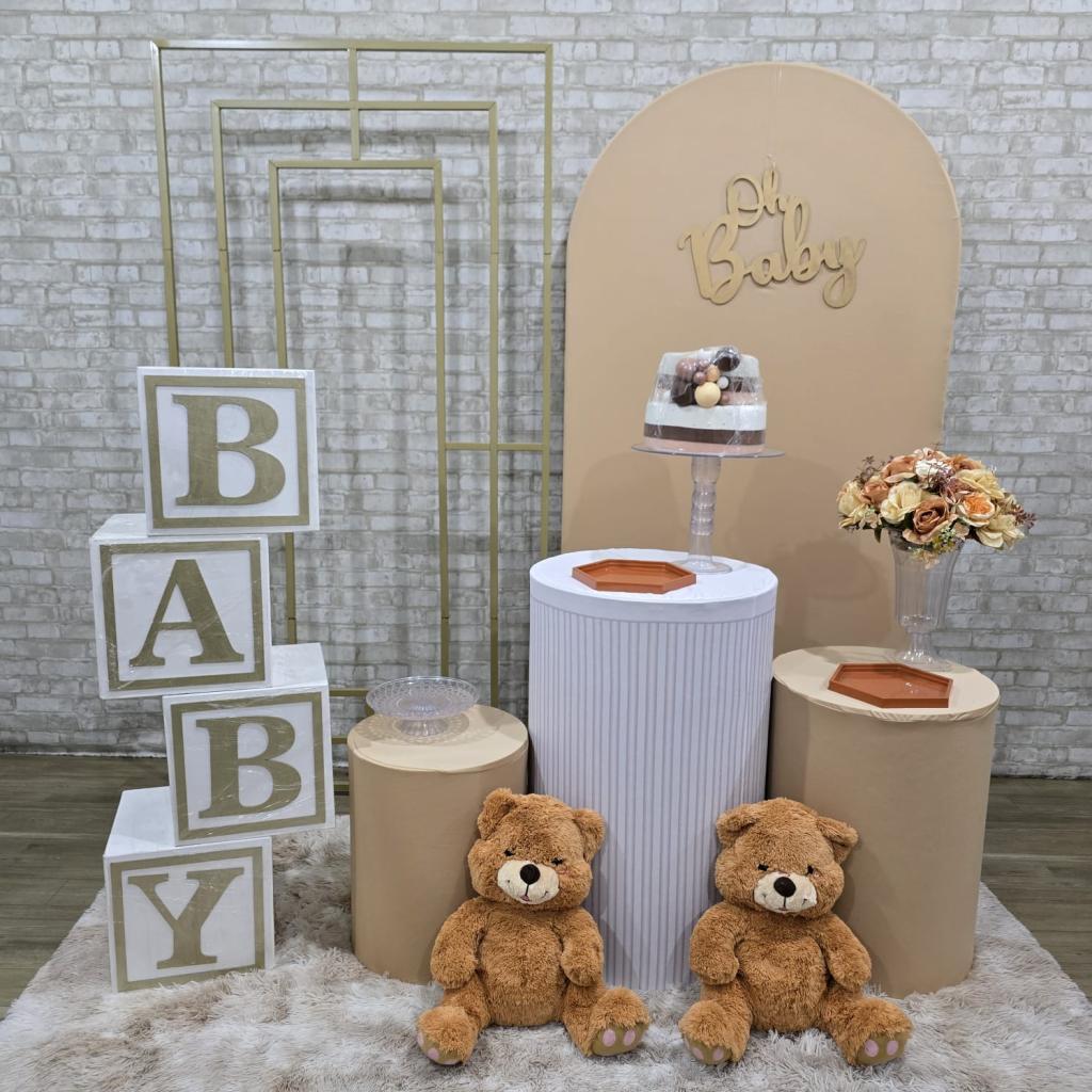 Alugue Tema Para Festa Decoração Chá Revelação Nude Ursinho Tecido (Modelo 05) - Tallentos Decorações 