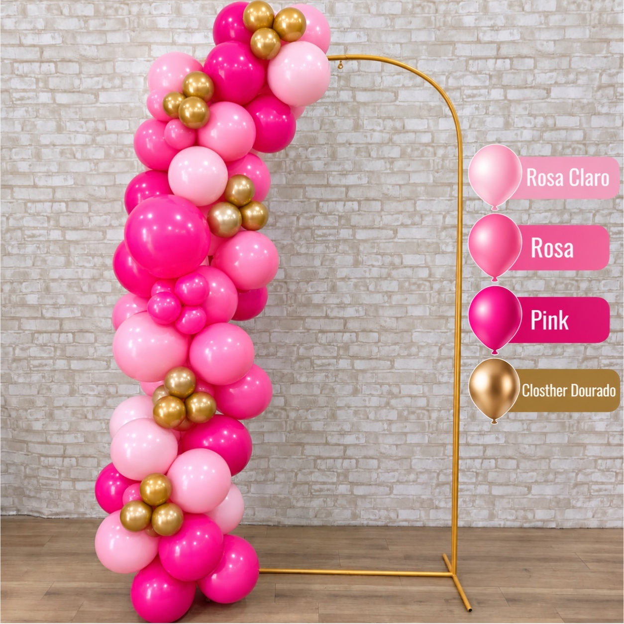 Arco de Balão Pronto Com 2 Metros Happy Tons de Rosa - Tallentos Decorações 
