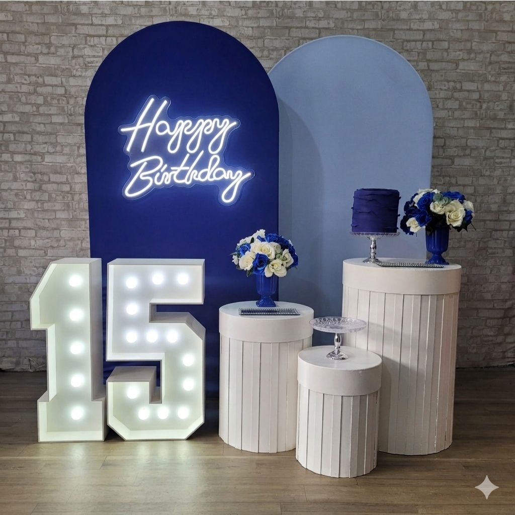 Alugue Tema Para Festa Decoração Tons de Azul Tecido - Tallentos Decorações 