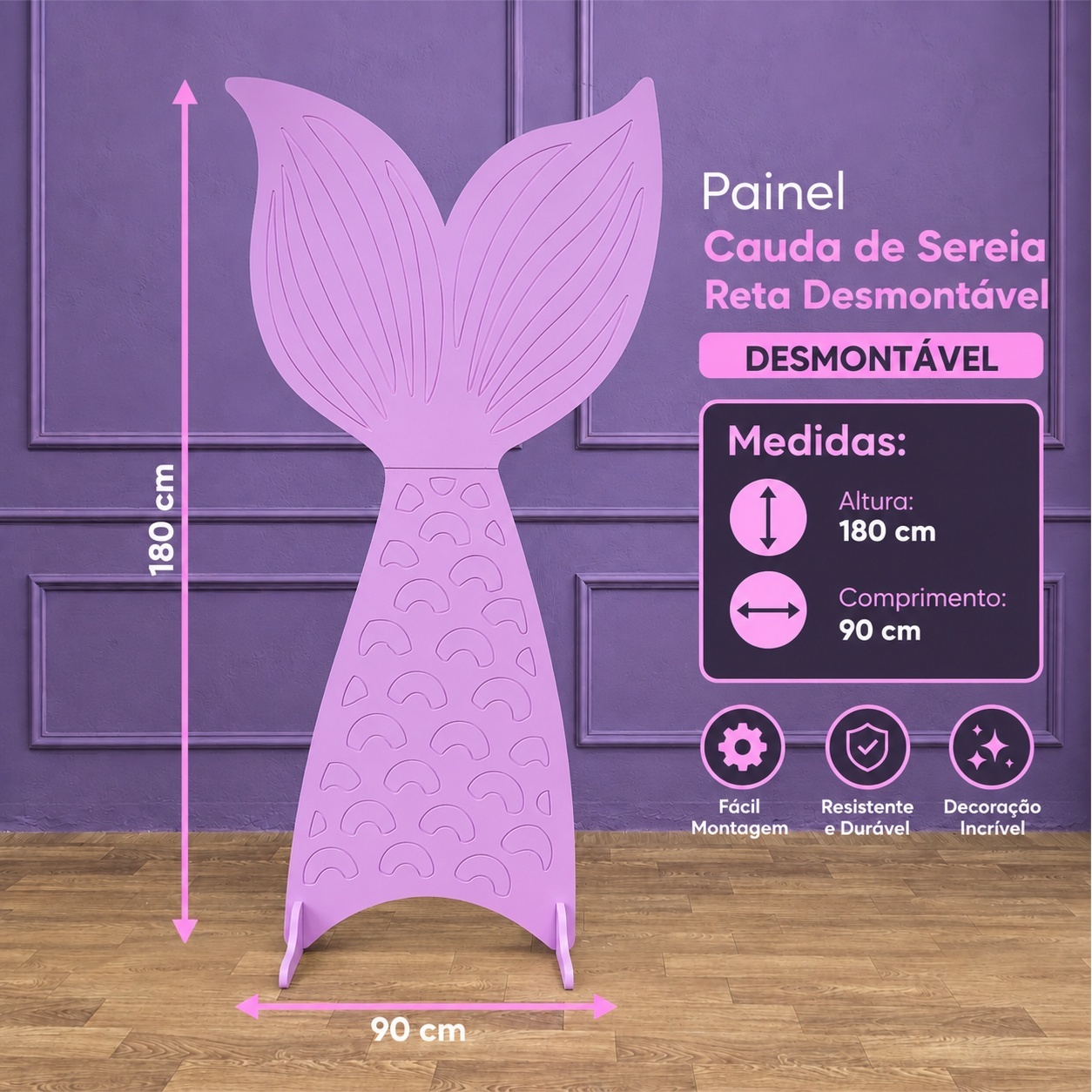 Alugue Painel Cauda Sereia Lilás Roxo - Tallentos Decorações 