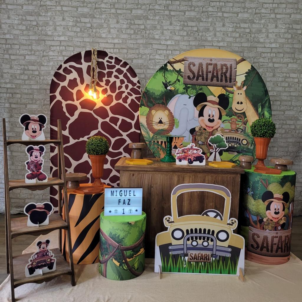 Alugue Tema Para Festa Decoração Mickey Safari Tecido ( Modelo 3 ) - Tallentos Decorações 