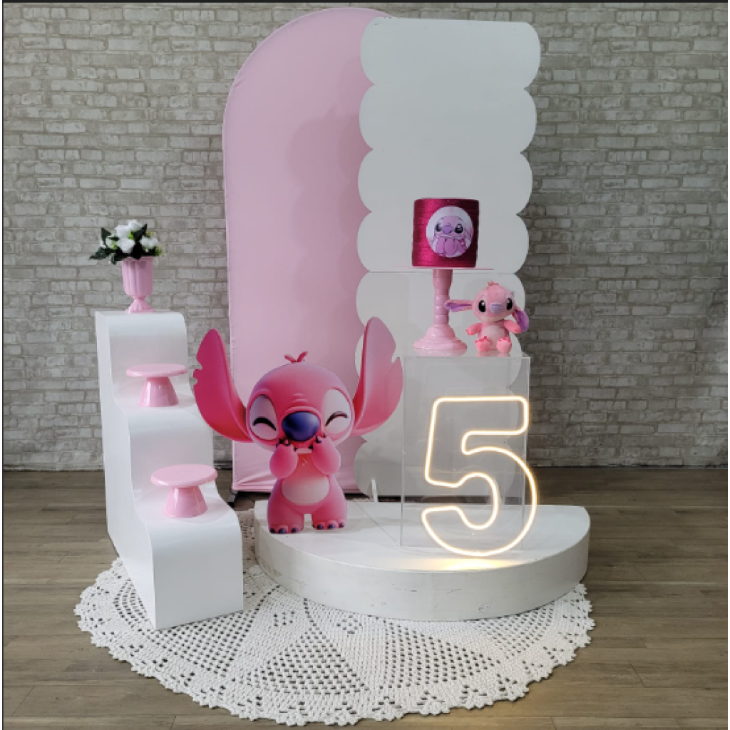 Alugue Tema Para Festa Decoração Lilo Stitch E Angel Tecido ( Modelo 4 ) - Tallentos Decorações 