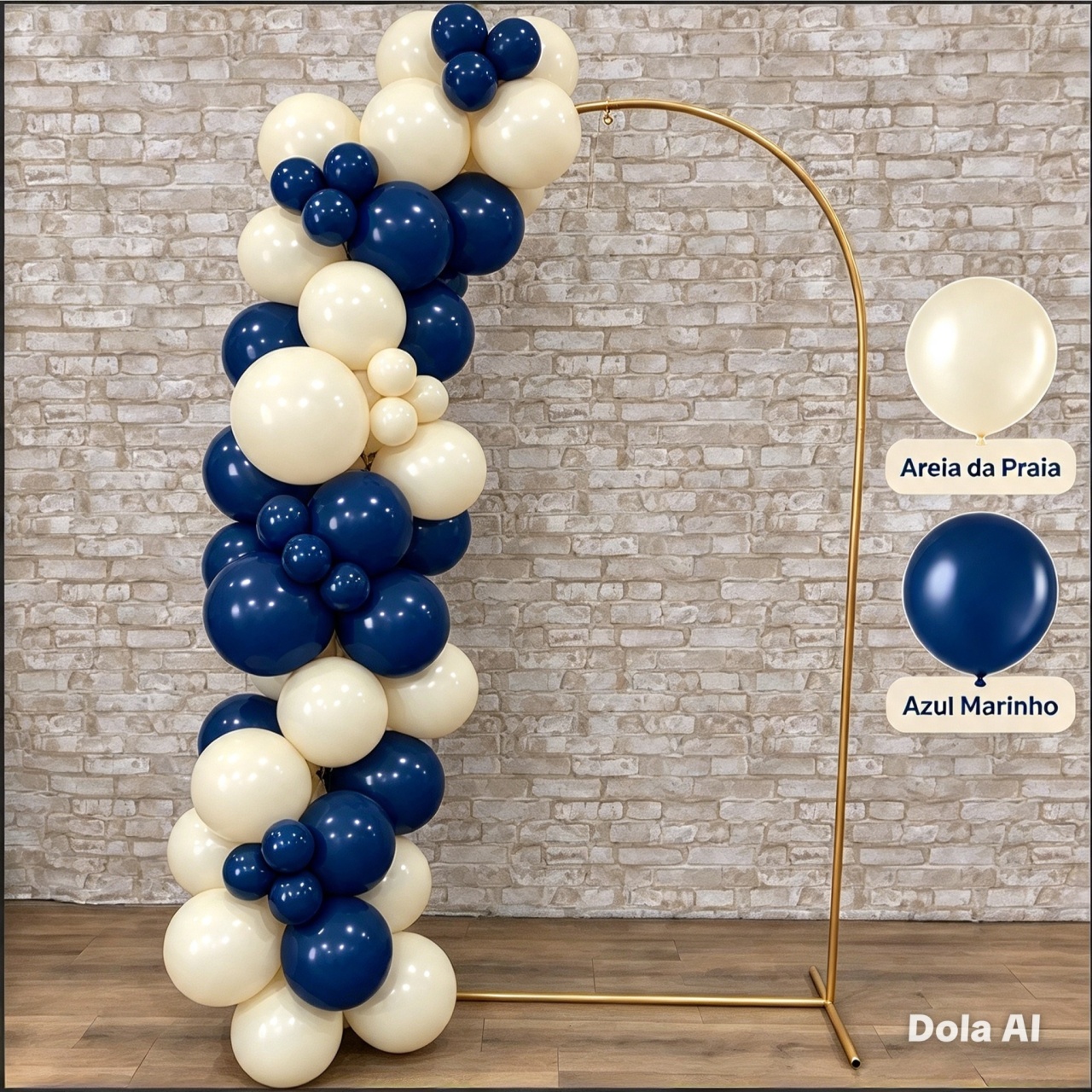 Arco de Balão Pronto Com 2 Metros Areia Praia E Champanhe Com Azul Marinho - Tallentos Decorações 