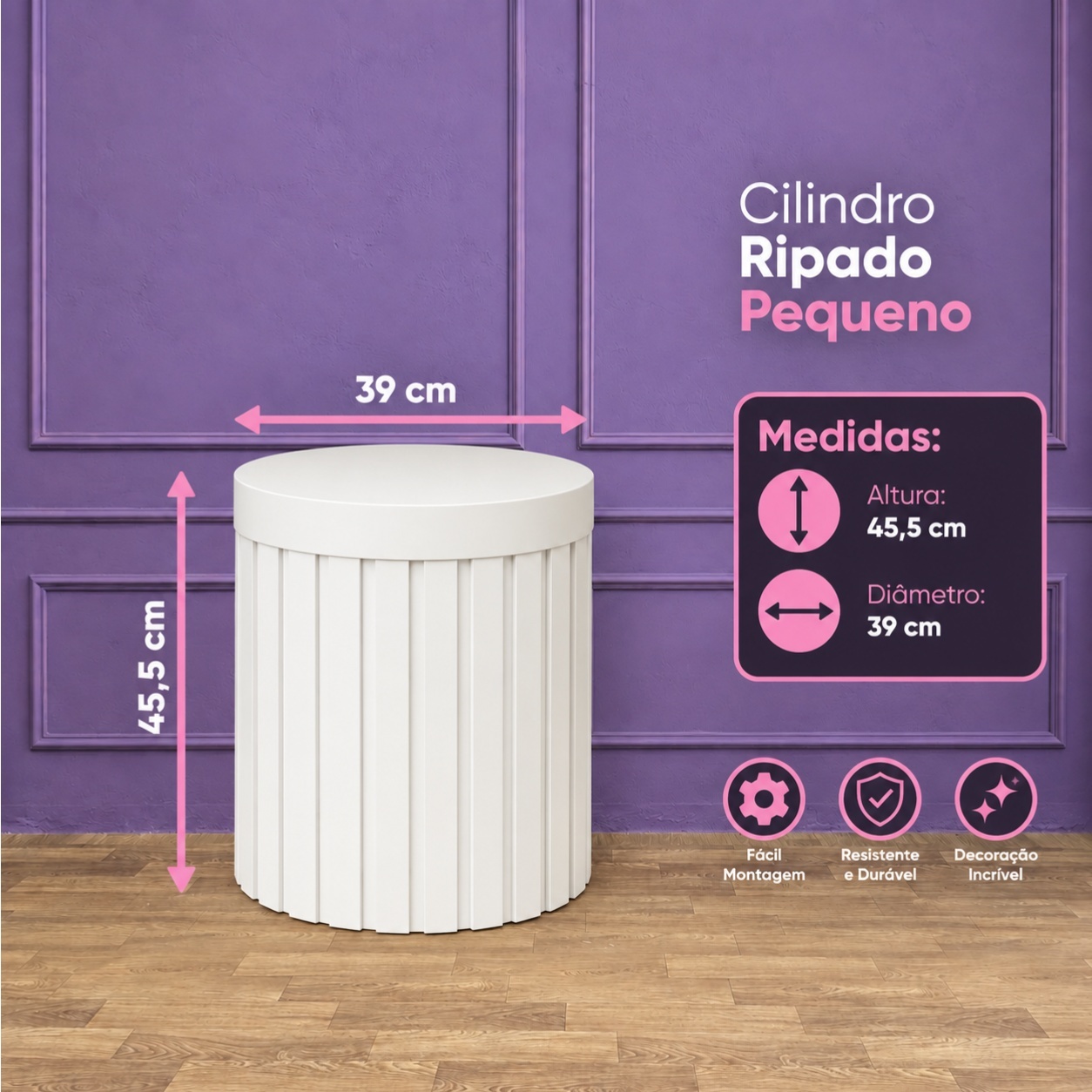 Alugue Cilindro Pequeno Ripado Branco - Tallentos Decorações 