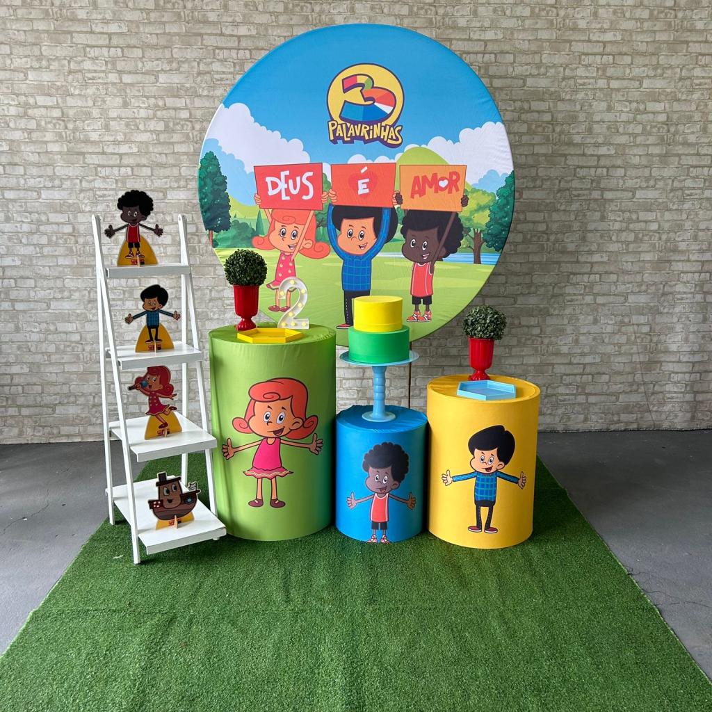 Alugue Tema Para Festa Decoração 3 Palavrinhas Tecido ( Modelo 2 ) - Tallentos Decorações 