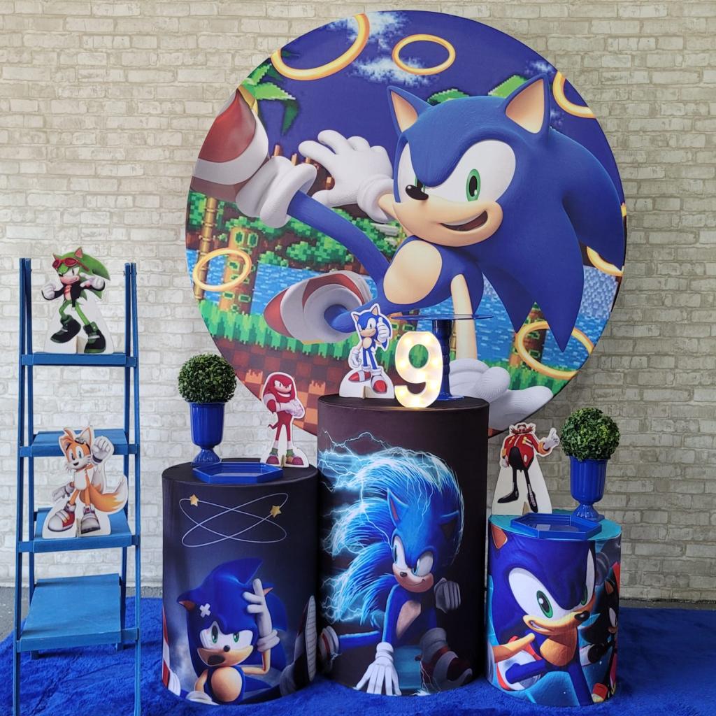 Alugue Tema Para Festa Decoração Sonic Tecido ( Modelo 2 ) - Tallentos Decorações 