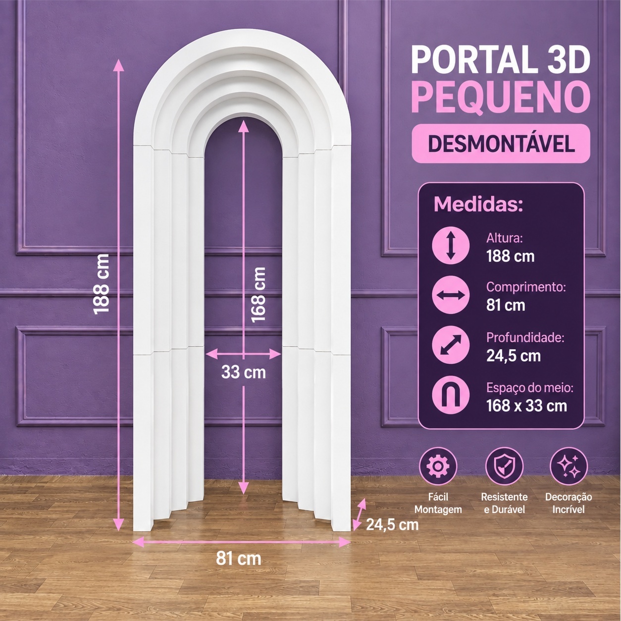 Alugue Painel Portal 3D Pequeno Desmontável Branco - Tallentos Decorações 