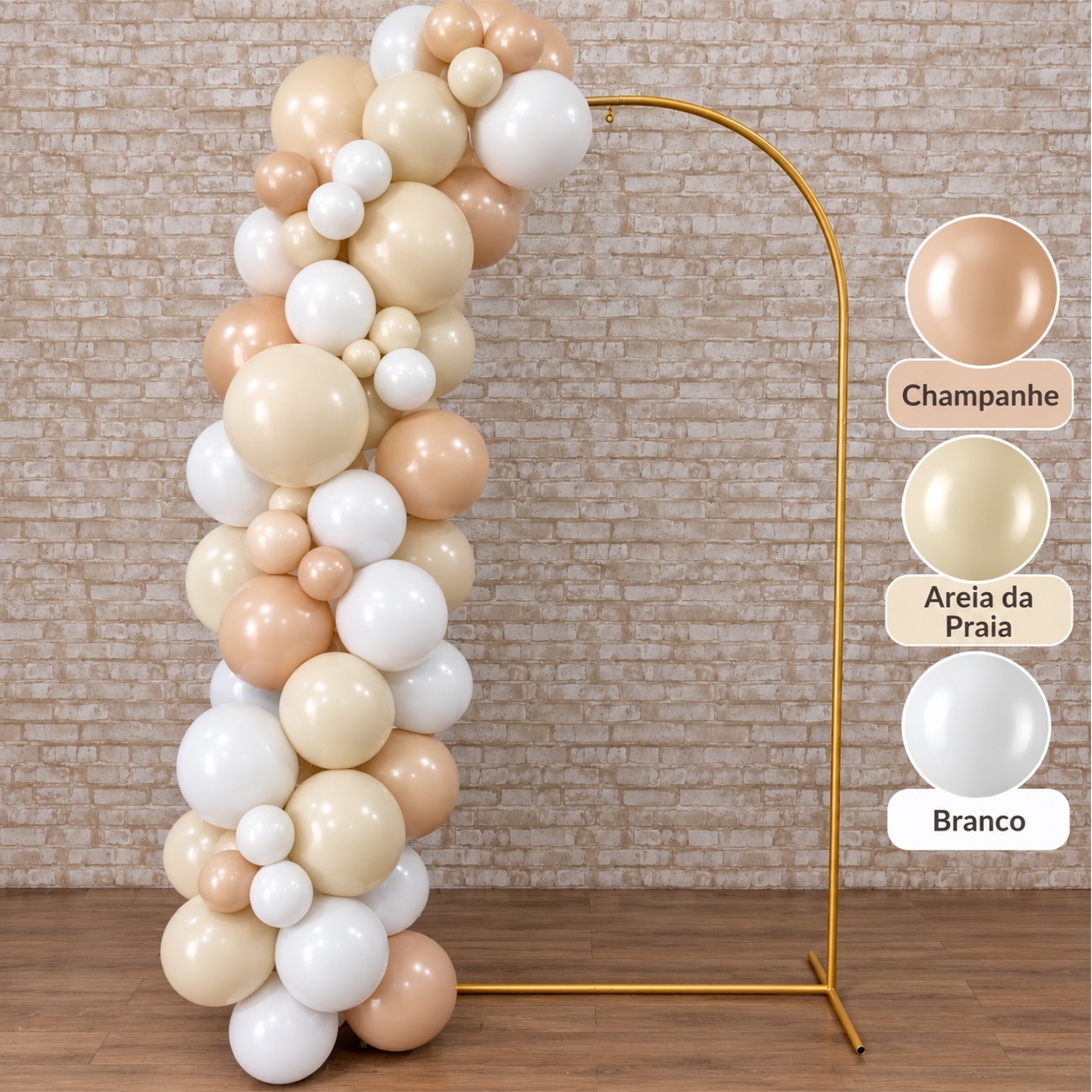 Arco de Balão Pronto Com 2 Metros Happy Nude Champanhe, Areia E Branco - Tallentos Decorações 