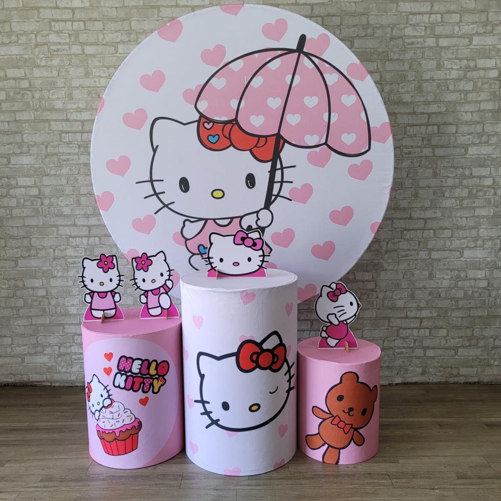 Alugue Tema Para Festa Decoração Hello Kitty Tecido ( Modelo 1 ) - Tallentos Decorações 