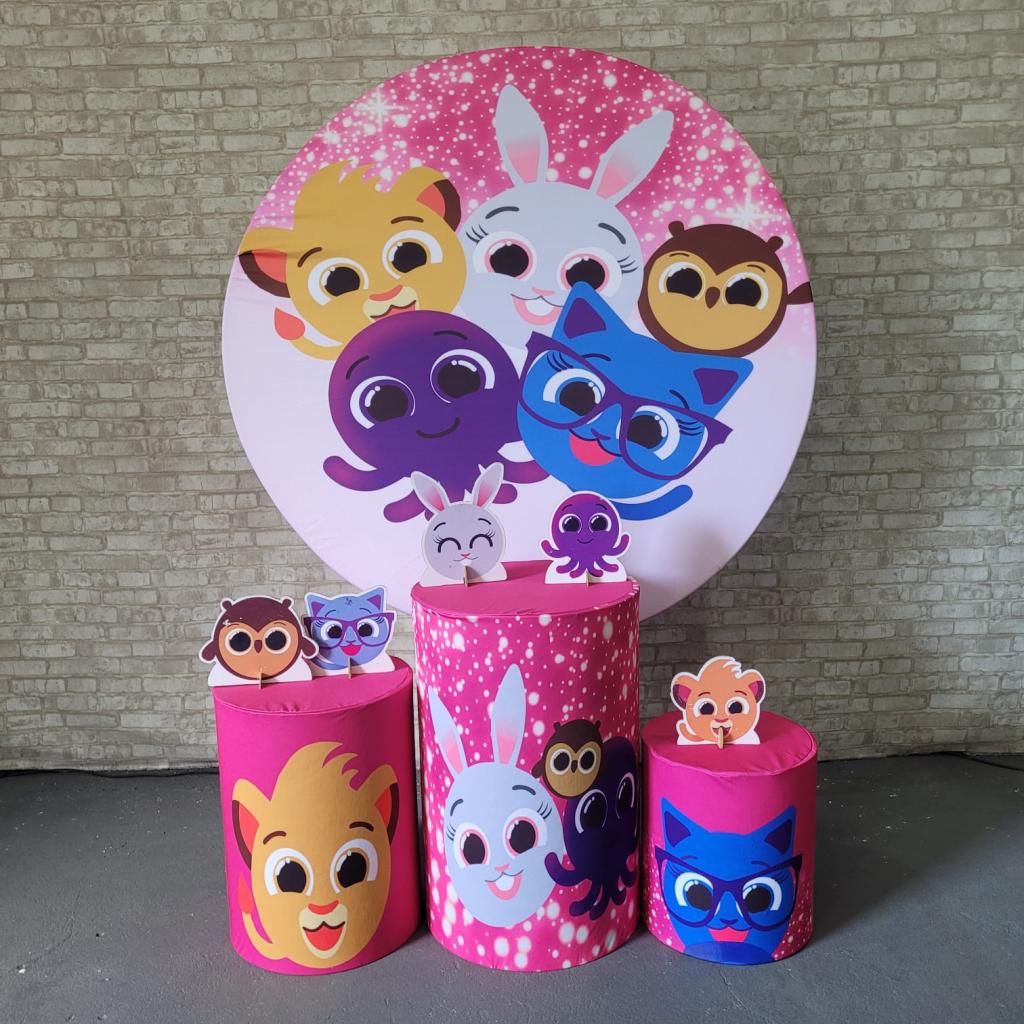 Alugue Tema Para Festa Decoração Bolofofos Rosa Tecido ( Modelo 2 ) - Tallentos Decorações 