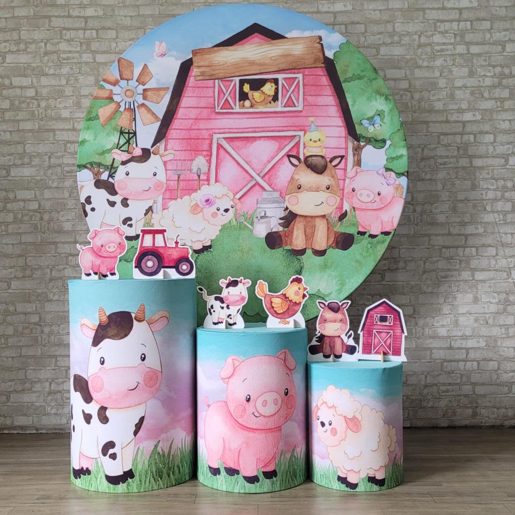 Alugue Tema Para Festa Decoração Fazendinha Rosa Tecido ( Modelo 1 ) - Tallentos Decorações 