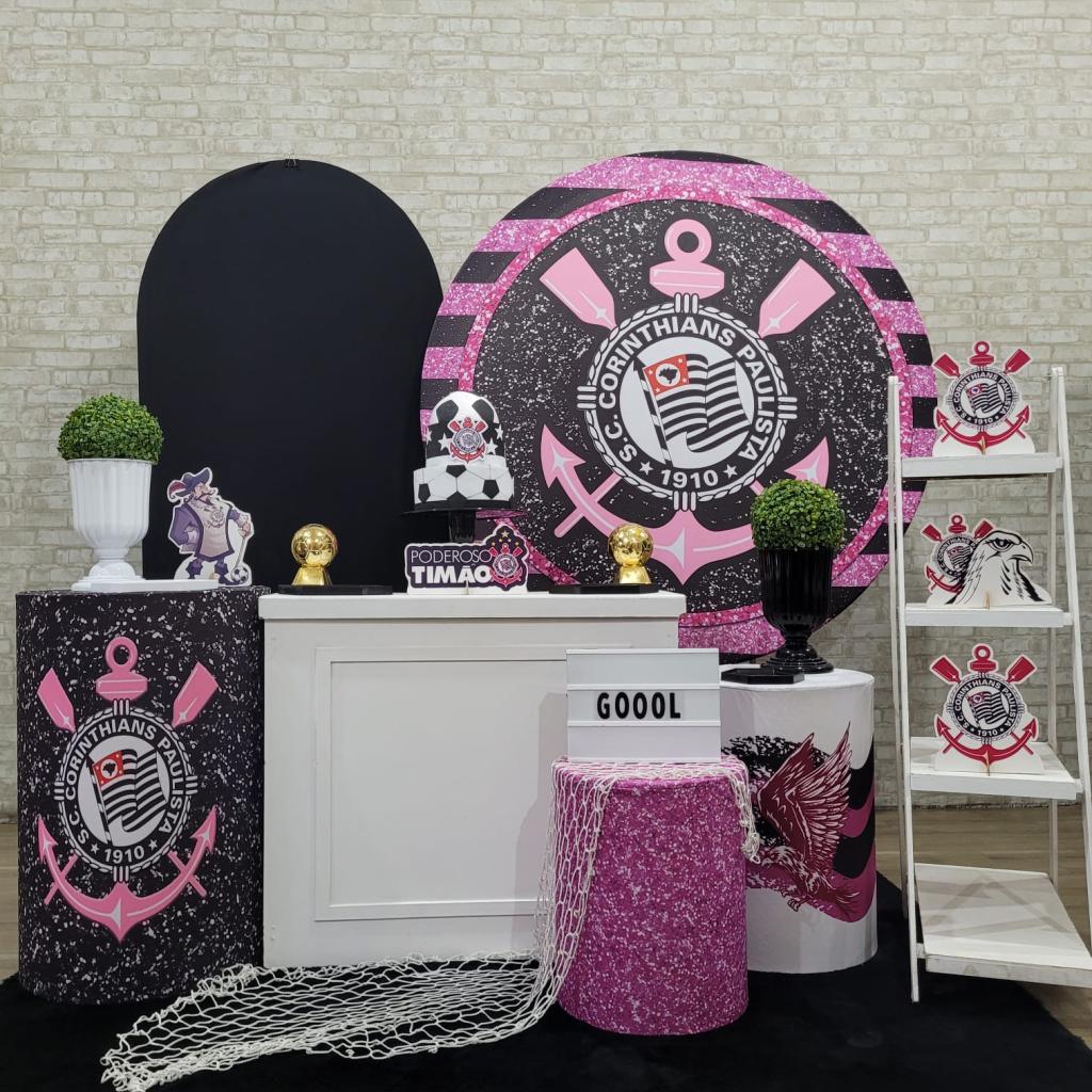 Alugue Tema Para Festa Decoração Corinthians Rosa Tecido ( Modelo 3 ) - Tallentos Decorações 