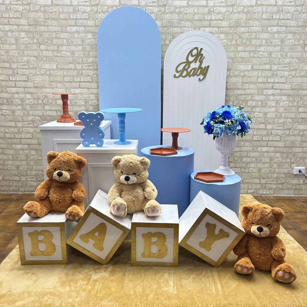 Alugue Tema Para Festa Decoração Chá de Bebê Ursinho Tecido ( Modelo 1 ) - Tallentos Decorações 