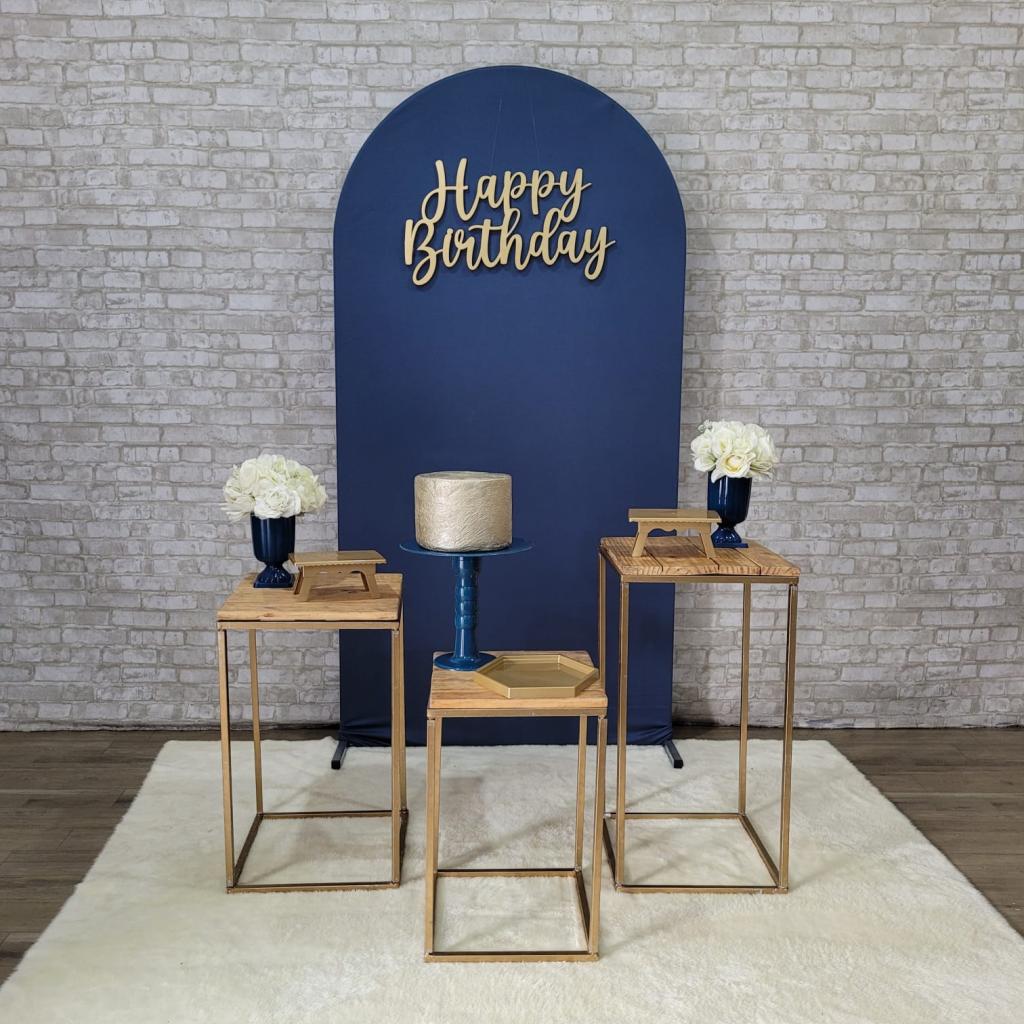 Alugue Tema Para Festa Decoração Happy Azul Petróleo Tecido ( Modelo 2 ) - Tallentos Decorações 
