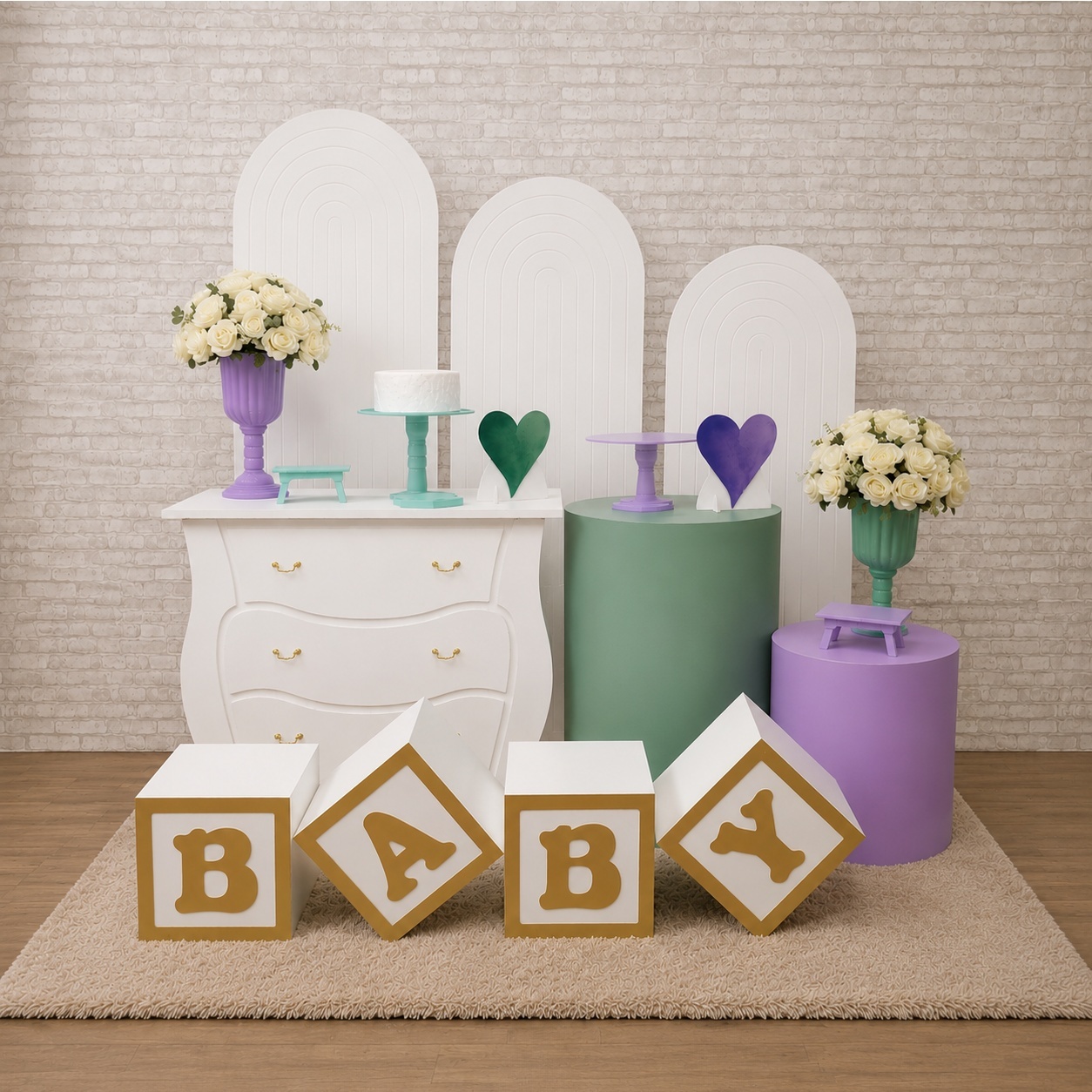 Alugue Tema Para Festa Decoração Chá Revelação Lílas E Verde Tecido ( Modelo 3 ) - Tallentos Decorações 