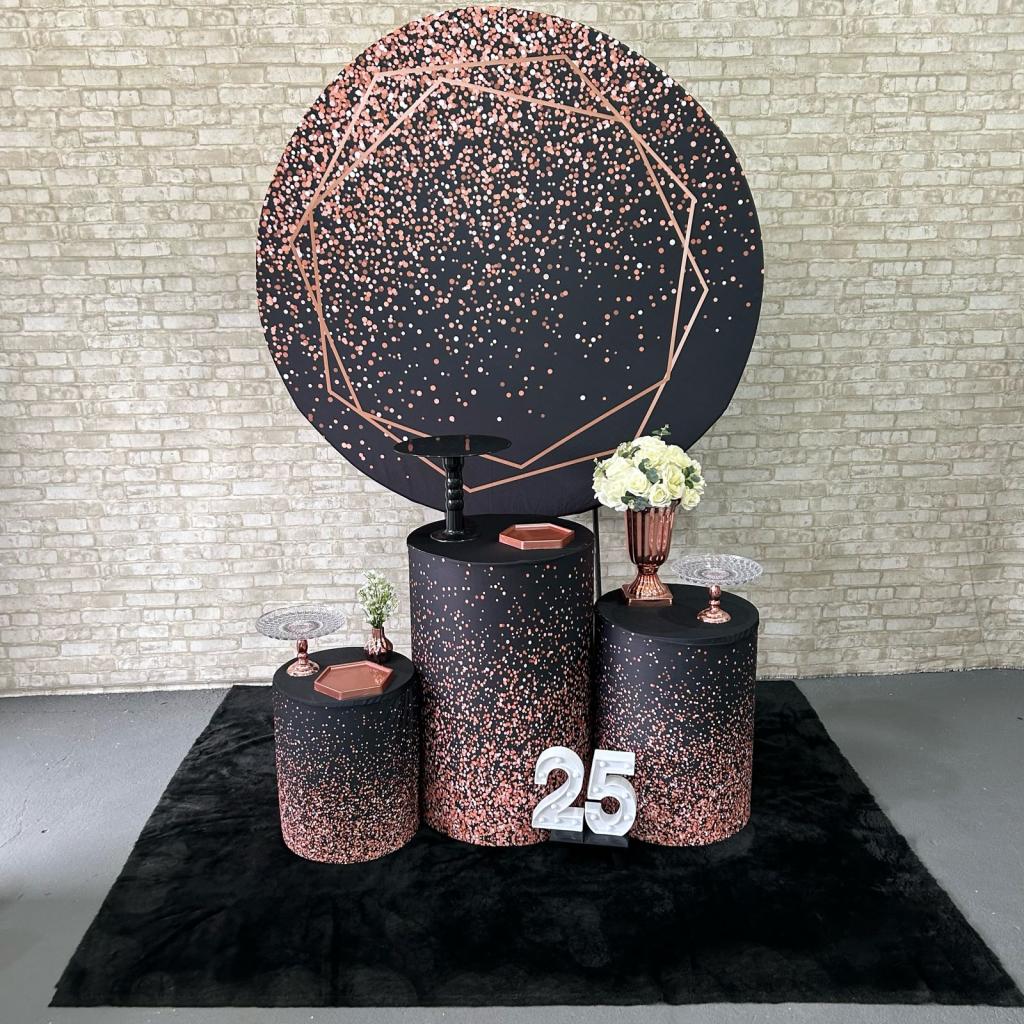 Alugue Tema Para Festa Decoração Glitter Rose Tecido ( Modelo 2 ) - Tallentos Decorações 