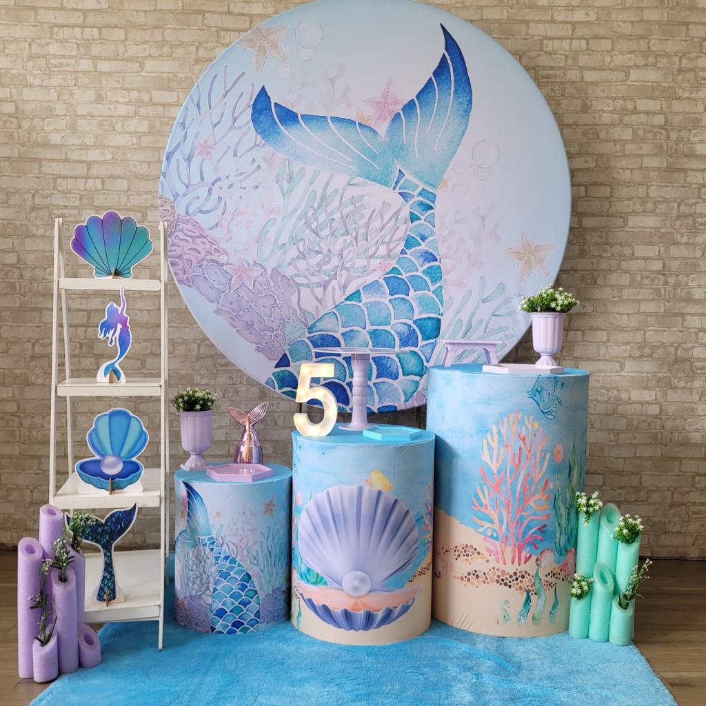 Alugue Tema Para Festa Decoração Sereia Tecido ( Modelo 2 ) - Tallentos Decorações 