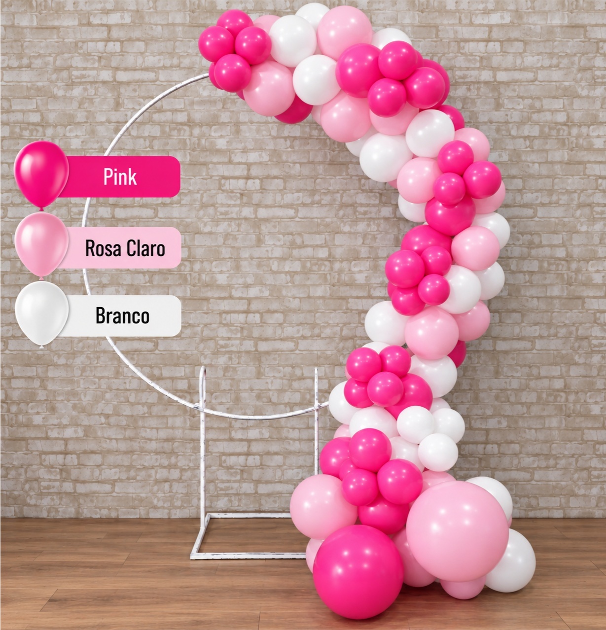 Arco de Balão Pronto Com 3 Metros Pink, Rosa Claro E Branco - Tallentos Decorações 
