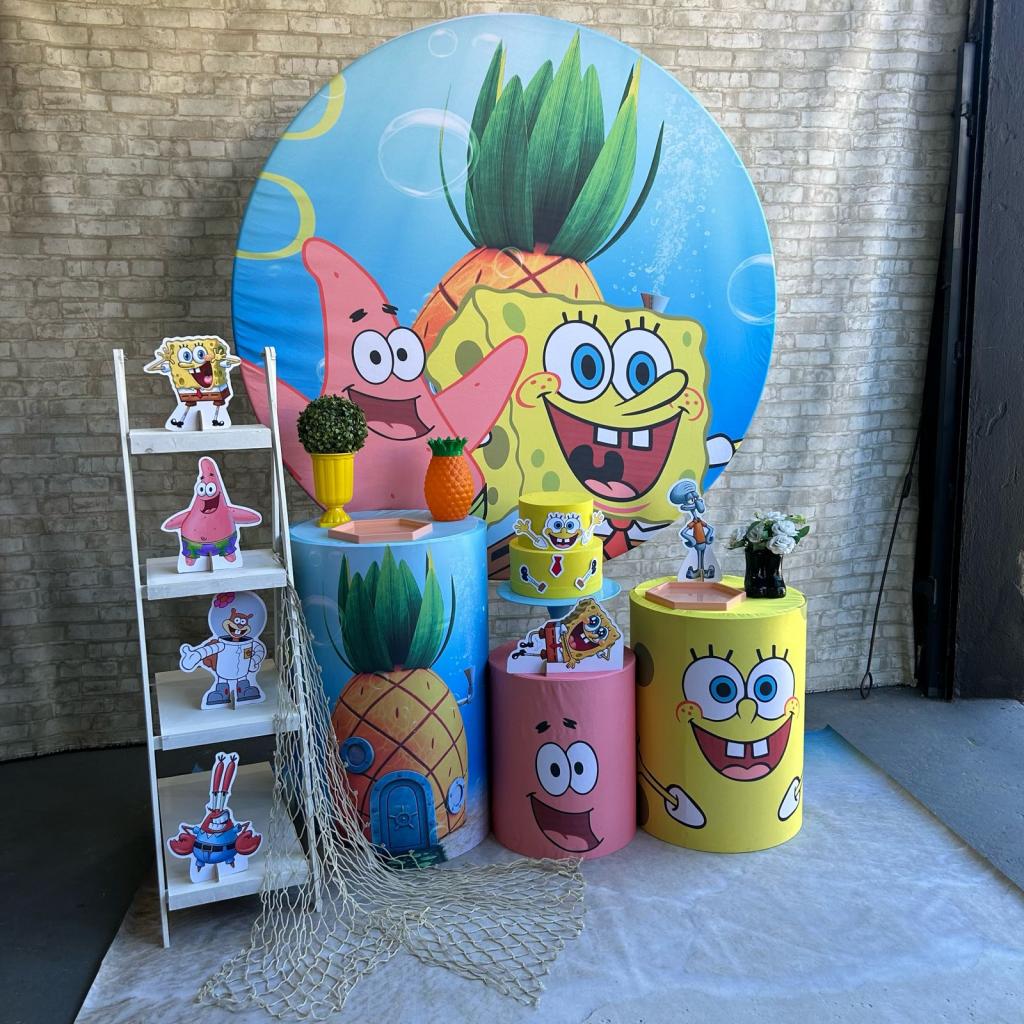 Alugue Tema Para Festa Decoração Bob Esponja Tecido ( Modelo 2 ) - Tallentos Decorações 