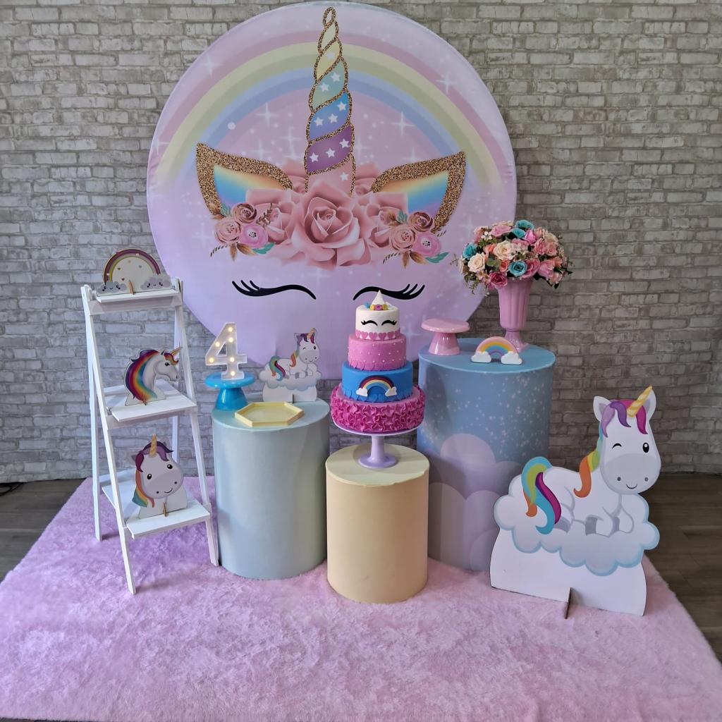 Alugue Tema Para Festa Decoração Unicórnio Tecido ( Modelo 3 ) - Tallentos Decorações 