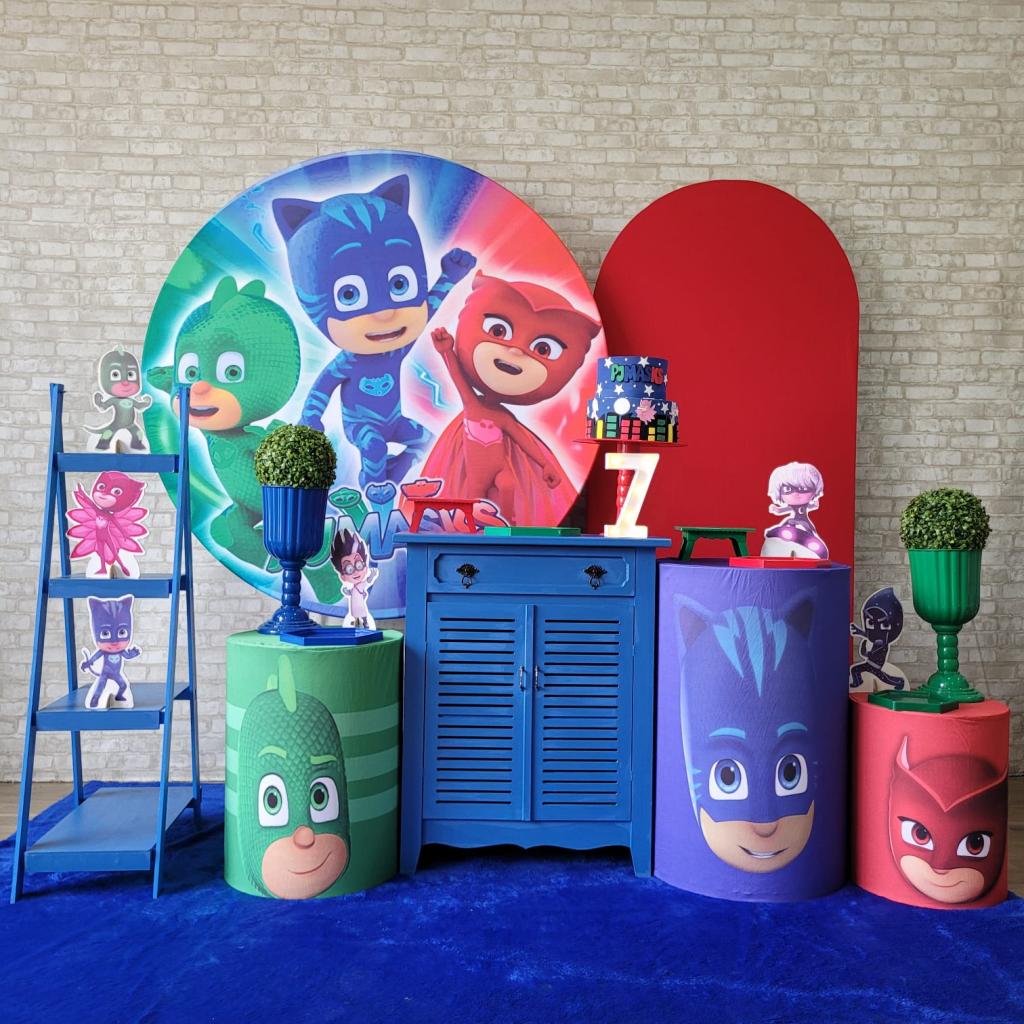 Alugue Tema Para Festa Decoração Pj Masks Tecido ( Modelo 3 ) - Tallentos Decorações 