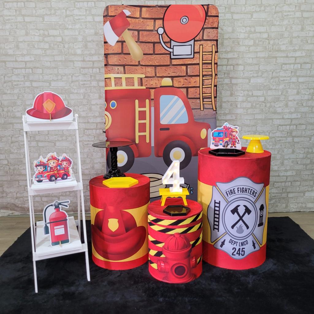 Alugue Tema Para Festa Decoração Bombeiro Tecido ( Modelo 2 ) - Tallentos Decorações 