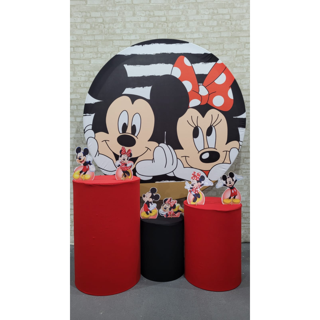 Alugue Tema Para Festa Decoração Minnie E Mickey Tecido ( Modelo 1 ) - Tallentos Decorações 