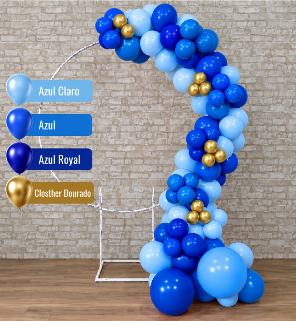 Arco de Balão Pronto Com 3 Metros Happy Tons de Azul - Tallentos Decorações 