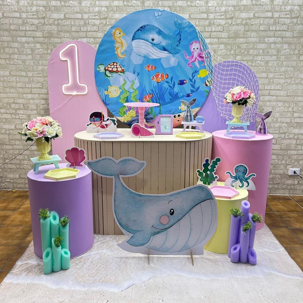 Alugue Tema Para Festa Decoração Fundo Do Mar Menina Tecido ( Modelo 4 ) - Tallentos Decorações 
