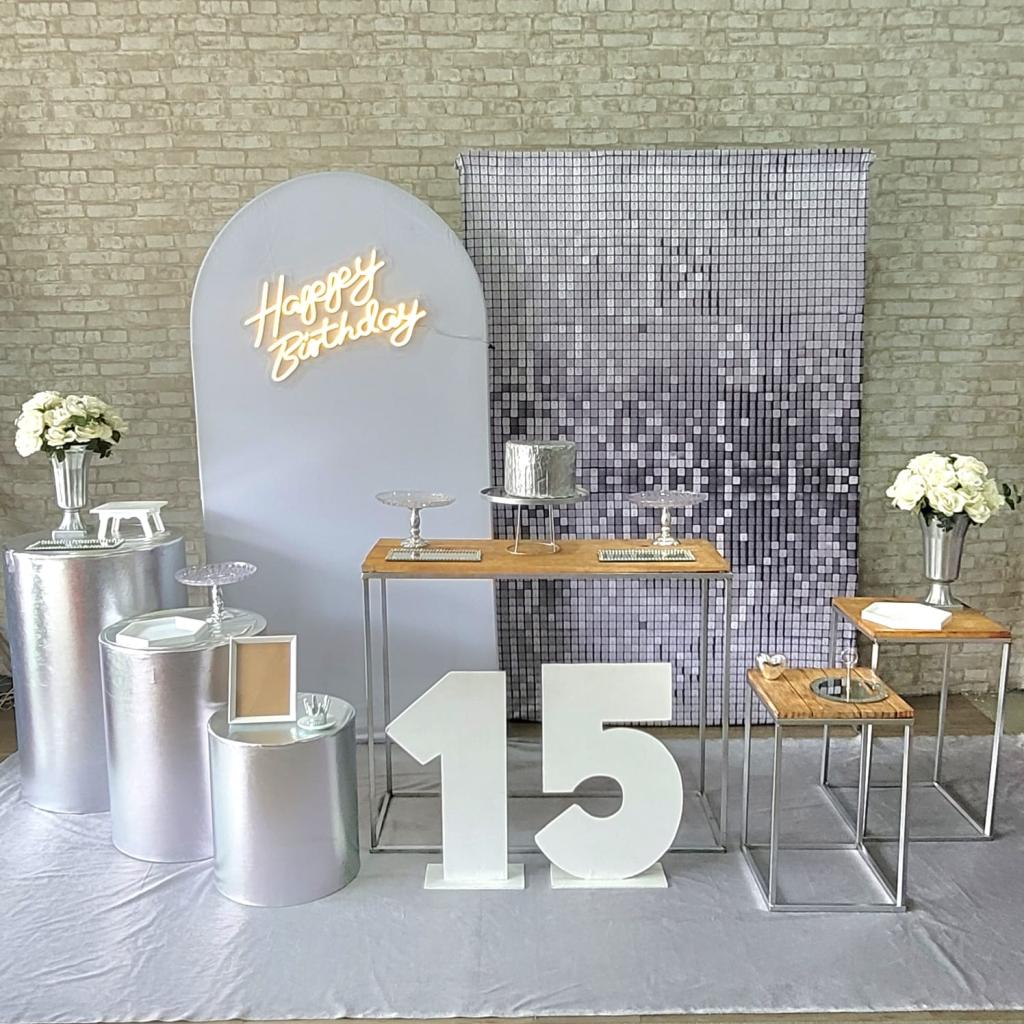 Alugue Tema Para Festa Decoração Branco Com Prata Tecido ( Modelo 1 ) - Tallentos Decorações 