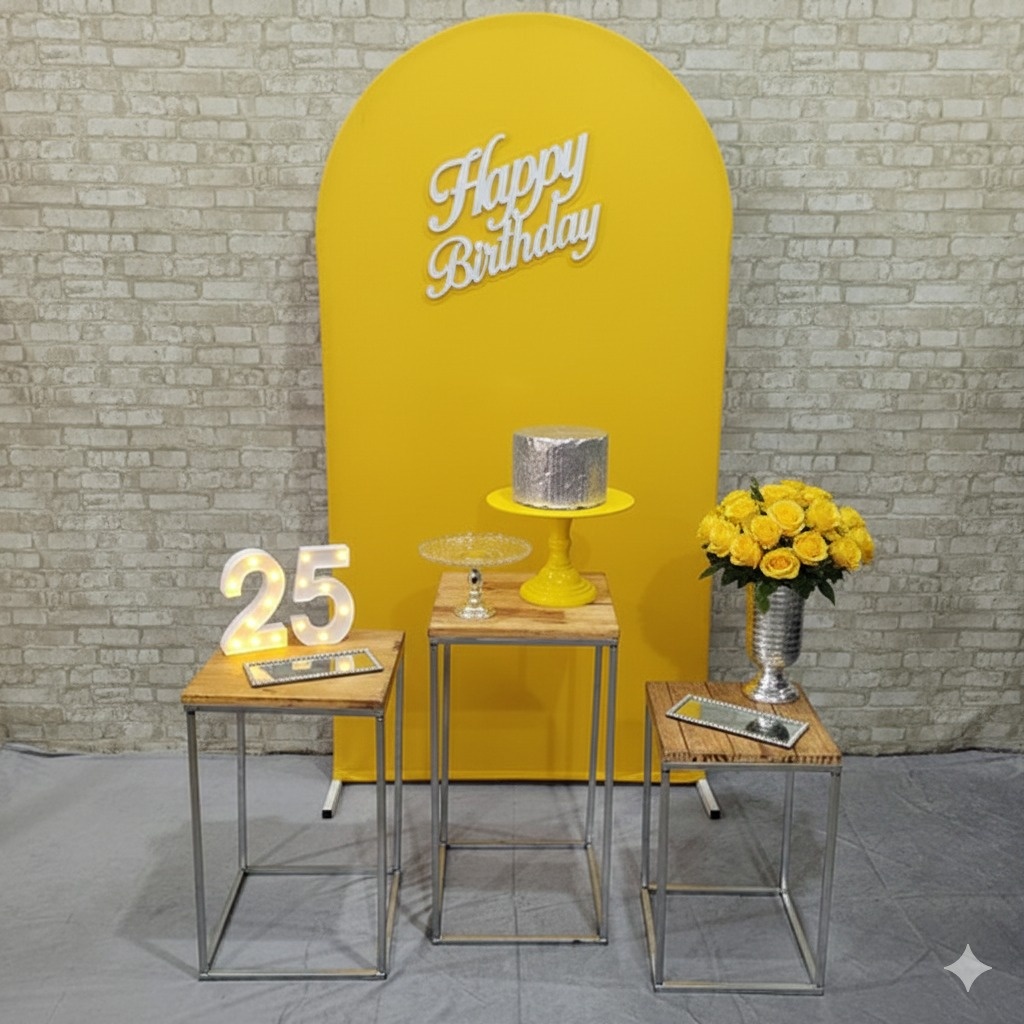 Alugue Tema Para Festa Decoração Happy Amarelo Tecido ( Modelo 2 ) - Tallentos Decorações 