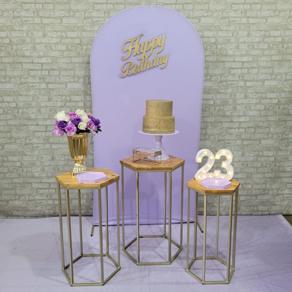 Alugue Tema Para Festa Decoração Happy Lílas Tecido ( Modelo 2 ) - Tallentos Decorações 