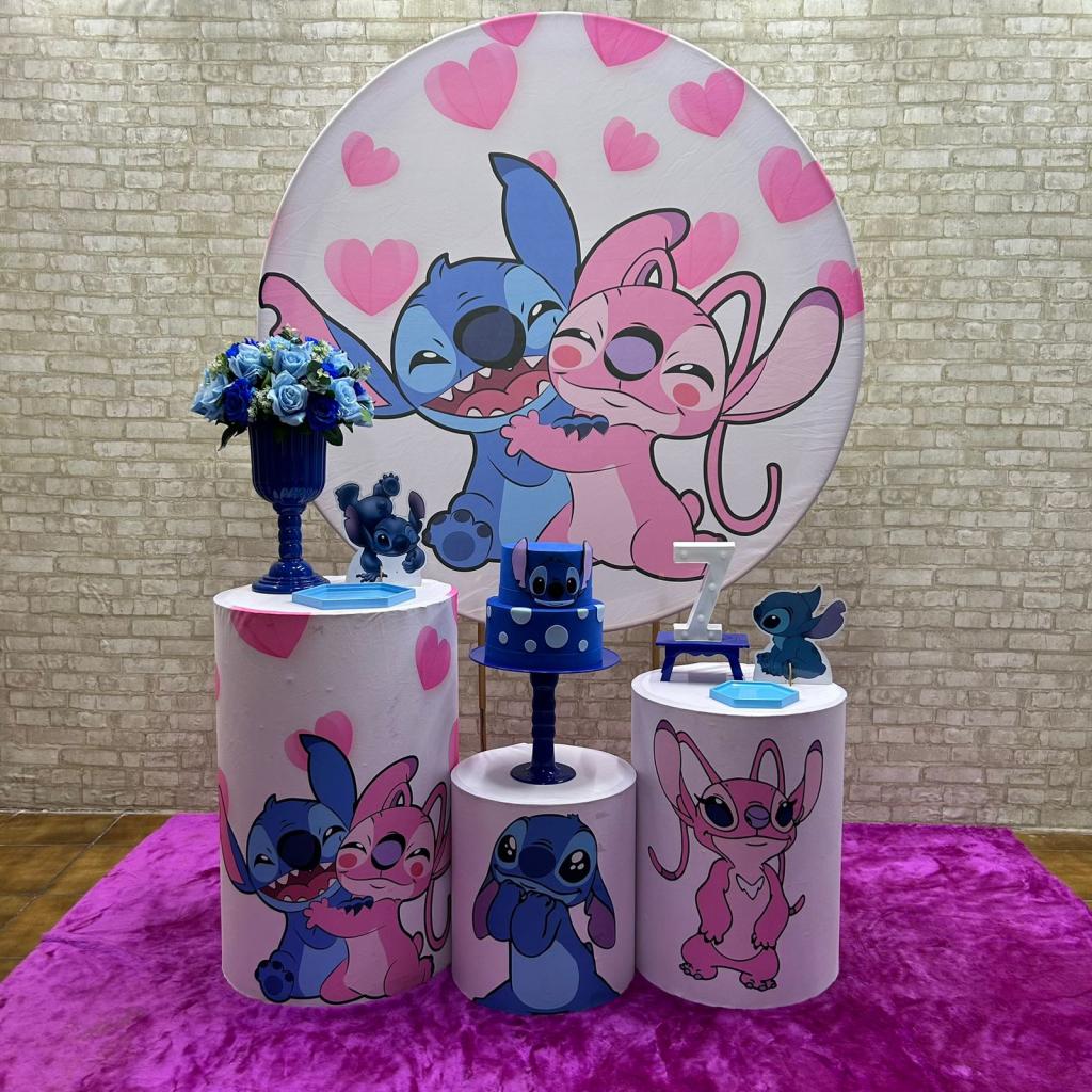 Alugue Tema Para Festa Decoração Lilo Stitch E Angel Tecido ( Modelo 2 ) - Tallentos Decorações 