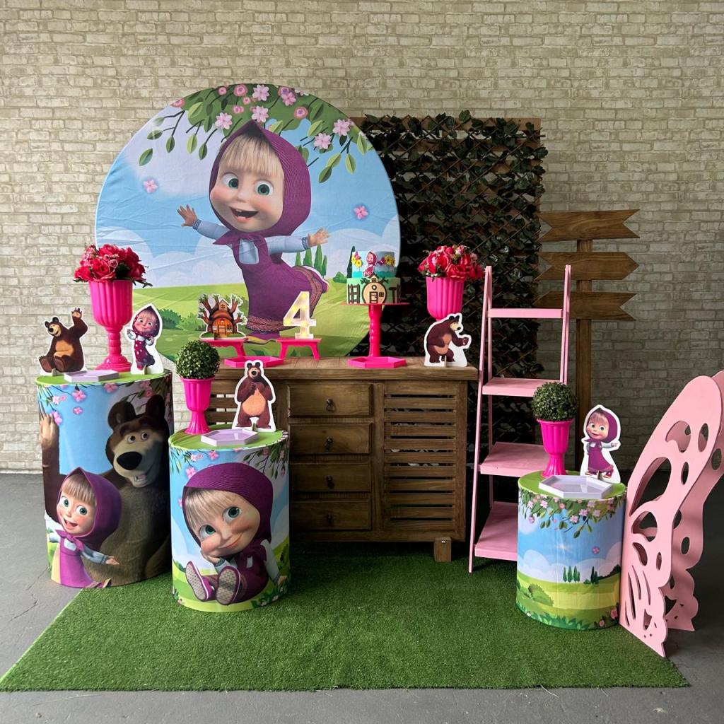 Alugue Tema Para Festa Decoração Masha E O Urso Tecido ( Modelo 5 ) - Tallentos Decorações 
