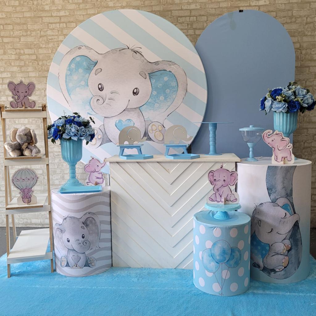 Alugue Tema Para Festa Decoração Elefantinho Tecido ( Modelo 3 ) - Tallentos Decorações 