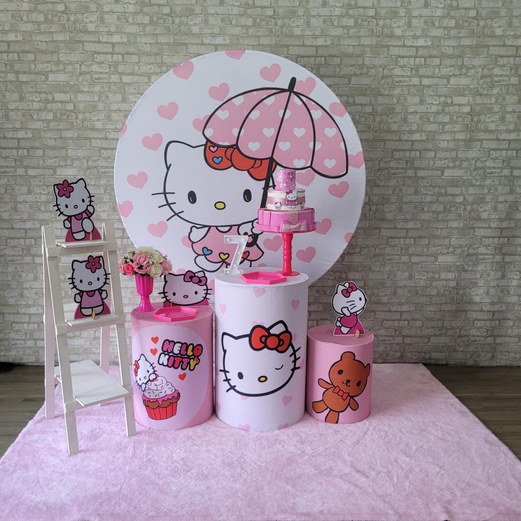 Alugue Tema Para Festa Decoração Hello Kitty Tecido ( Modelo 2 ) - Tallentos Decorações 