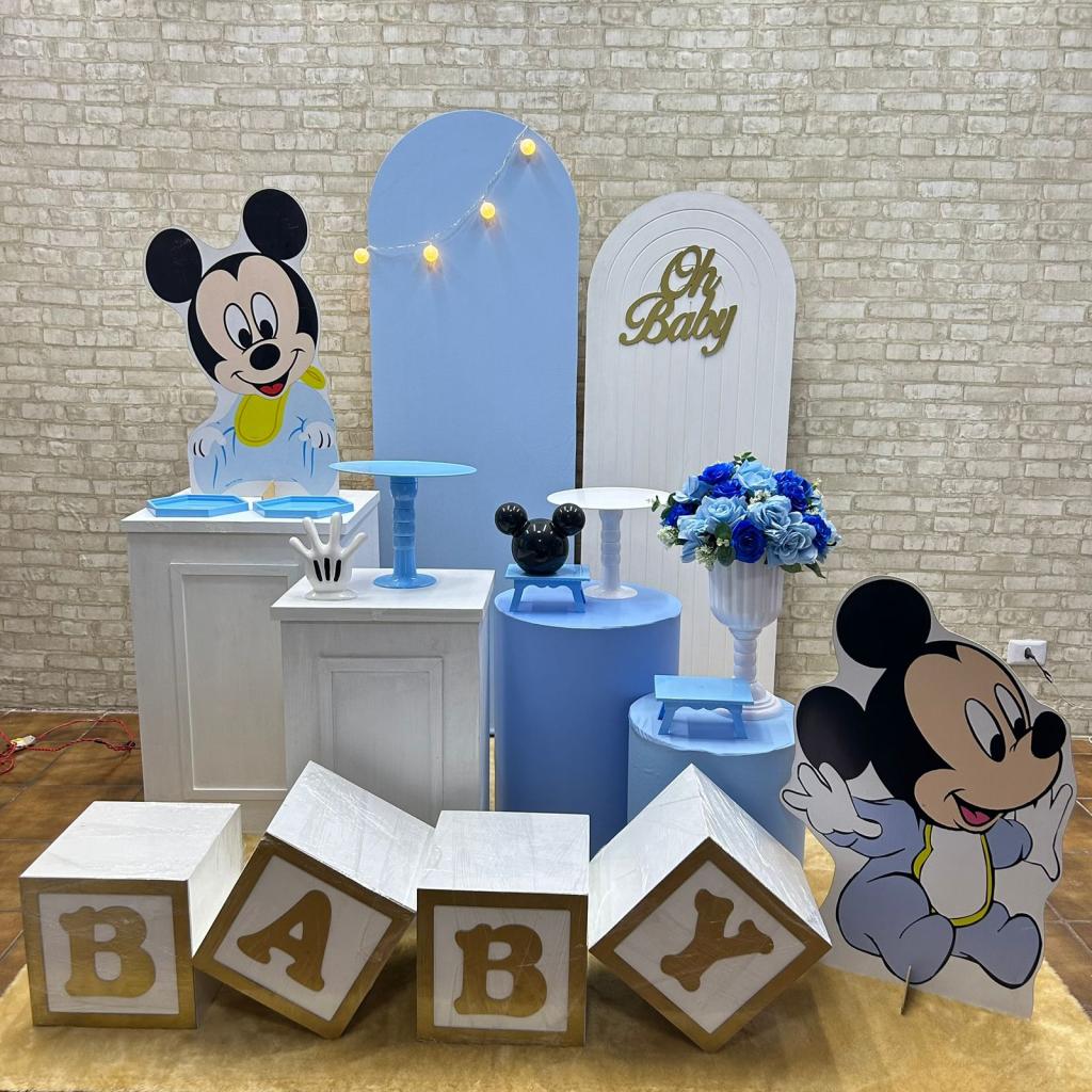 Alugue Tema Para Festa Decoração Mickey Baby Tecido ( Modelo 2 ) - Tallentos Decorações 